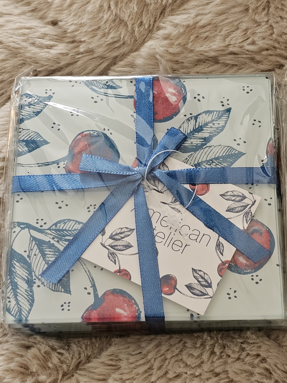 American Atelier Cherry Print Coaster Set